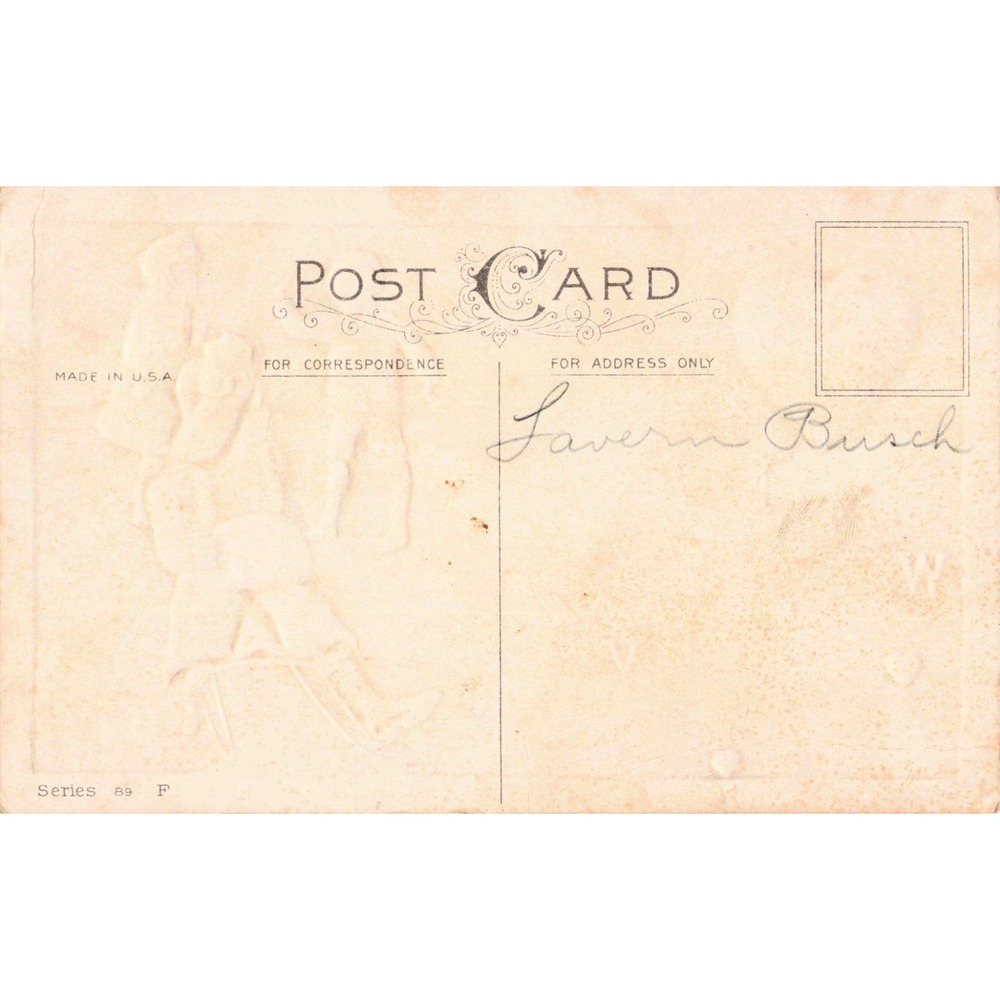Vtg Valentine Postcard Stecher Litho Children Sledding Embossed Series 89 F - Picture 2 of 2